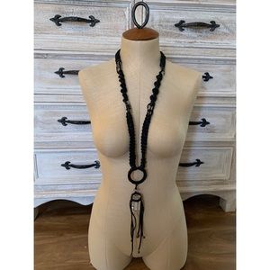 Free People CrystalQuartz leather braided necklace